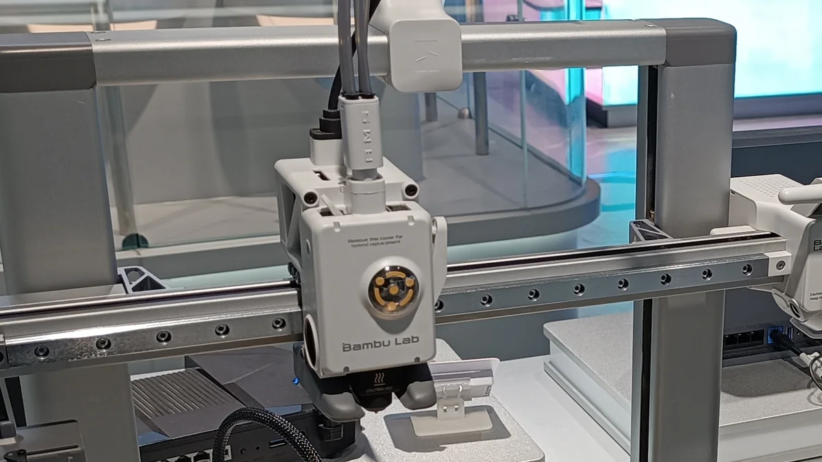 Real photograph of a Bambu Lab A1 toolhead for a hotend replacement guide