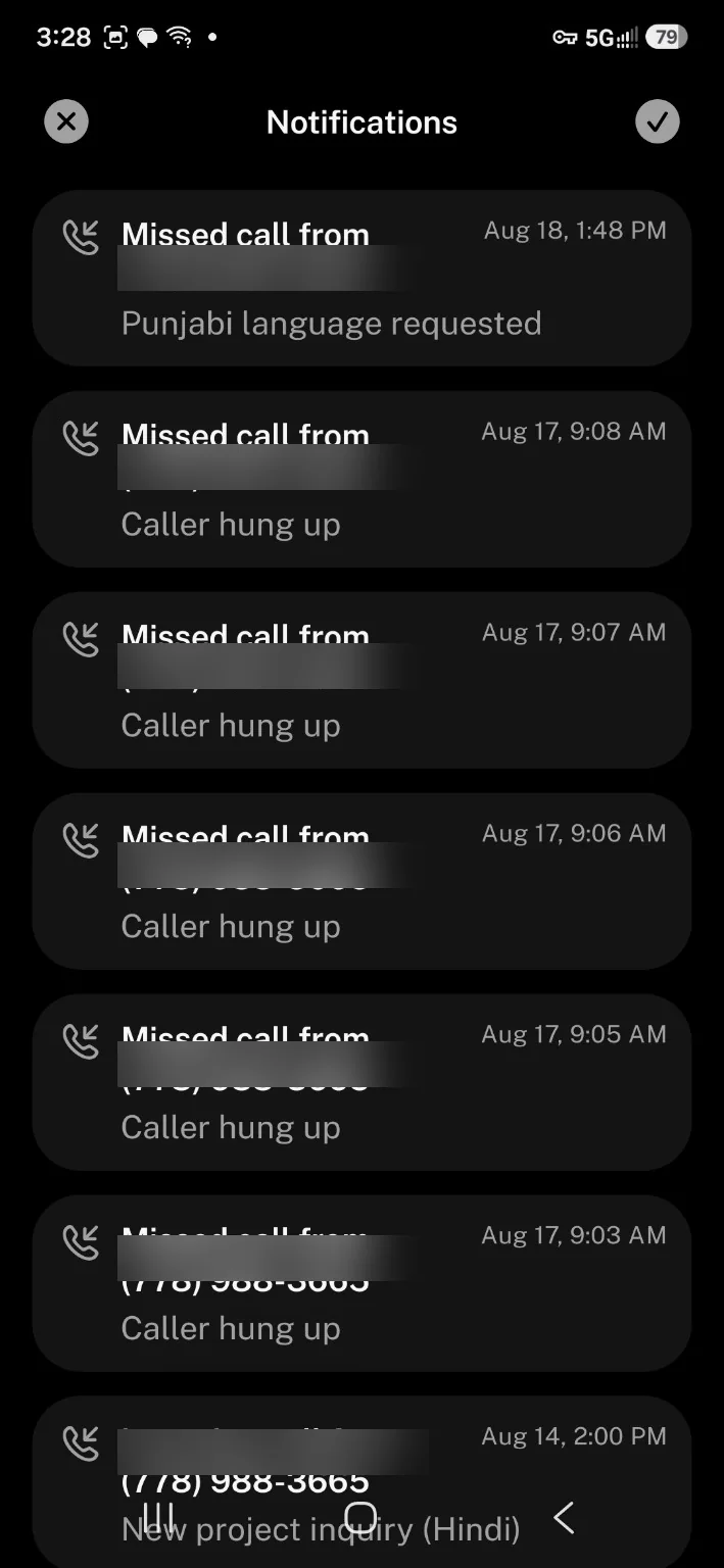 SkipCalls AI missed call notifications on mobile