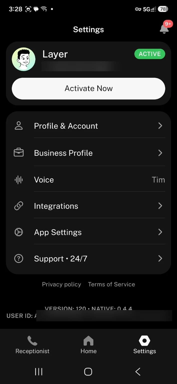 SkipCalls AI mobile settings for the 3D Print BC receptionist